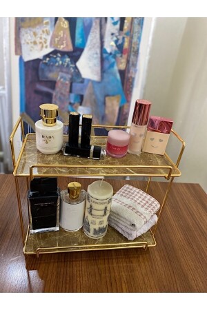 Neptün Gold Badezimmer-Organizer, Make-up- und Kosmetikhandtuch-Schmuckständer, Mehrzweck-Organizer mit 2 Ebenen, VND04 - 9