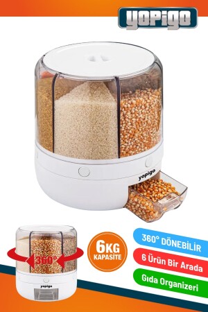 Neuer 360° drehbarer Lebensmittel-Organizer, Trockenfutter, Hülsenfrüchte, 6-teiliger Lebensmittel-Aufbewahrungsbehälter, luftdicht, 6 l. NEU-2023-STORAGE-CONTAINER - 1