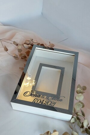 Neues Modell 25 x 35 cm, rauchweißer LED-Modell-Design-Rose-Box-Memory-Rahmen mit Fotobereich! - 3