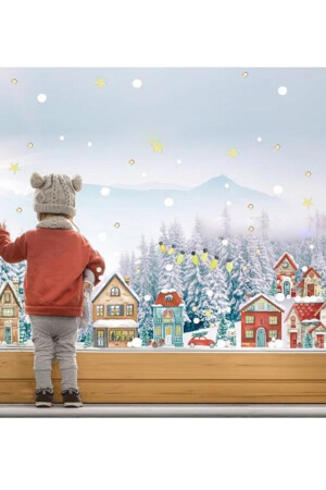 Neujahr verschneite Stadt Neujahr Kinder-Babyzimmer-Aufkleber-Set, Weihnachtsschmuck Neujahr Winterkonzept k590 - 7