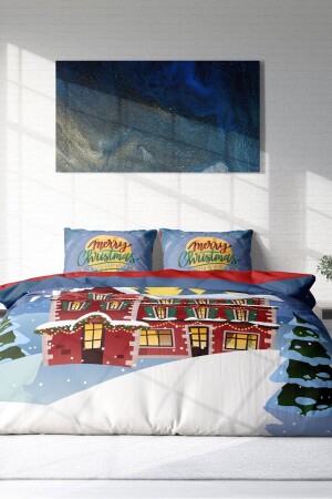 Neujahrs-Bettbezug-Set, 100 % natürliche Baumwolle, Frohe Weihnachten, Doppelbett, rotes Haus* monohome1108HF - 8