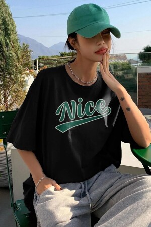 Nice Siyah Oversize Salas Boyfriend Kadın T-shirt BBNC001 - 2