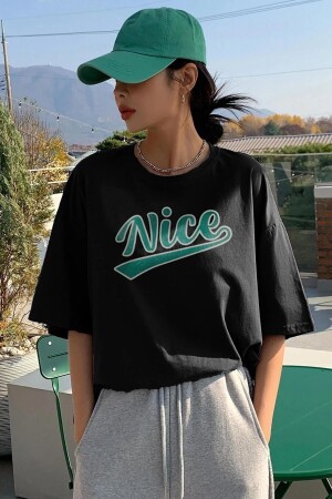 Nice Siyah Oversize Salas Boyfriend Kadın T-shirt BBNC001 - 4