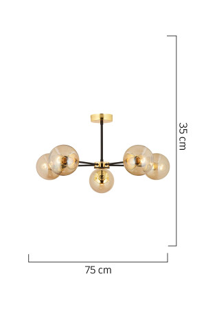 Nide 5-teiliger Schwarz-Gold-Honigglas-Kronleuchter für modernes Jugendzimmer, Schlafzimmer, Retro-Wohnzimmer, 3540-05-GD - 7