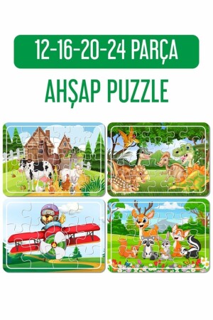 Niedliche Tiere, Dinosaurier und Teddybär im Flugzeug, Holzpuzzle-Set, 4 Stück, A41631 - 2