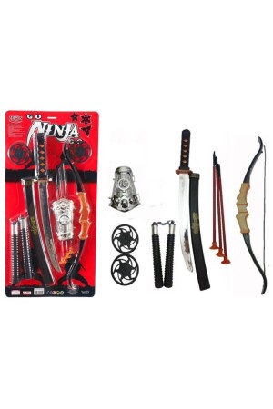 Ninja Samurai Fighting Battle Set Pfeil Bogen Schwert Schild Nunchuck Ninja Star Wurfmesser 10-teilig - 2