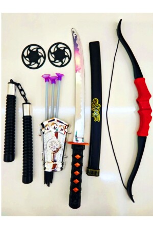 Ninja Samurai Kampf Kampf Set Pfeil Bogen Schwert Schild Nunchuk Ninja Stern Wurfmesser 10 Stück OKYAYSET - 2