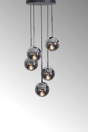 Nova 5-teiliger Luxus-Hängelampen-Kronleuchter mit chromschwarzem Metallgehäuse und Rauchglas-Design - 7