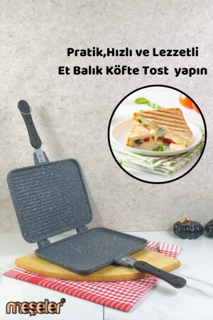 Ocak Üstü Granit Döküm El Tost Ve Çok Amaçlı Grill Tava Gri mslr0014 - 4