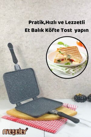 Ocak Üstü Granit Döküm El Tost Ve Çok Amaçlı Grill Tava Gri mslr0014 - 3