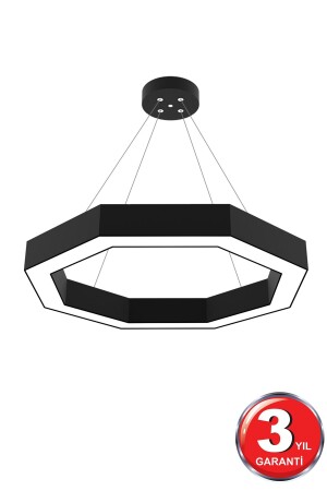 Octagon ( Siyah Kasa, Gün Işığı ) Ledli Modern Led Avize, Salon, Mutfak, Antre, Hol, Masa, Sarkıt Hegza Octagon Siyah 4000K - 4