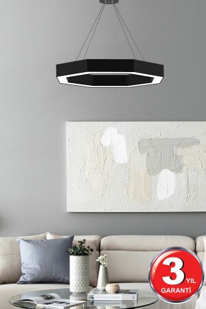 Octagon ( Siyah Kasa, Gün Işığı ) Ledli Modern Led Avize, Salon, Mutfak, Antre, Hol, Masa, Sarkıt Hegza Octagon Siyah 4000K - 9