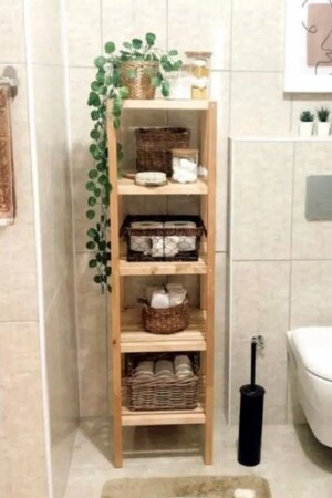 Offener Badezimmerschrank aus Holz mit 5 Ablagen, Badezimmer-Organizer, Regal Mob111 hd647 - 2