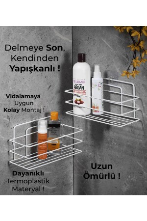 Ömür Boyu Paslanmaz Yapışkanlı Banyo Düzenleyici Şampuanlık Duş Rafı 2 Adet Beyaz Tş-01 TŞ-01 - 4