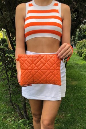 Orange gemusterte Portfolio-Clutch für Damen, 25 x 19 cm - 5