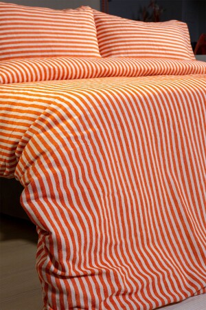 Orange gestreiftes Leinen-Doppelbettbezug- und Kissenset 200 x 220 cm KTNNVRS - 7