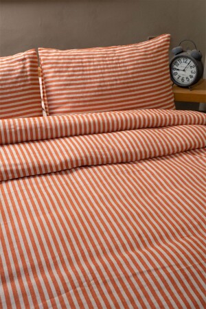 Orange gestreiftes Leinen-Doppelbettbezug- und Kissenset 200 x 220 cm KTNNVRS - 5