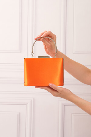 Orangefarbene Satin-Abendkleid-Clutch-Portfolio-Tasche für Damen - 3