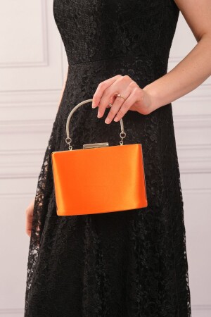 Orangefarbene Satin-Abendkleid-Clutch-Portfolio-Tasche für Damen - 4