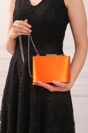 Orangefarbene Satin-Abendkleid-Clutch-Portfolio-Tasche für Damen - 5