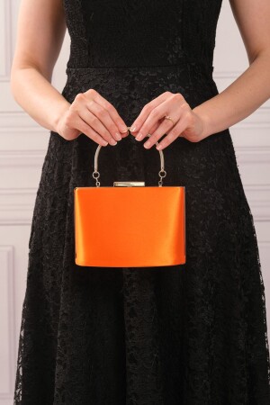 Orangefarbene Satin-Abendkleid-Clutch-Portfolio-Tasche für Damen - 6