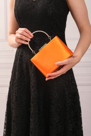 Orangefarbene Satin-Abendkleid-Clutch-Portfolio-Tasche für Damen - 7