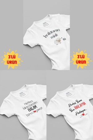 Organik %100 Pamuk Hala 3'lü Bebek Body Set Beyaz Bebek Badi Çıtçıtlı Zıbın Üçlü 5135h-5137-5165 - 1