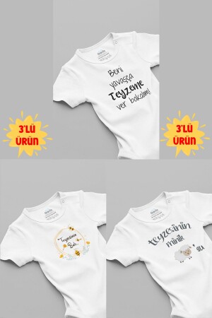 Organik %100 Pamuk Teyze 3'lü Bebek Body Set Beyaz Bebek Badi Çıtçıtlı Zıbın Üçlü5159-5135-t-5124 - 1