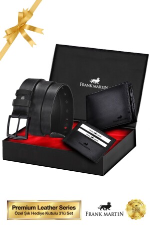 Originales Set mit 3 stilvollen Herren-Geldbörsen, Kartenhaltern und Gürteln aus Leder in einer besonderen Geschenkbox 50-001 FRNKCK10300 - 2