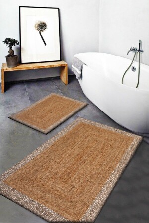 Osso Brown Wicker Look Pattern Waschbare rutschfeste Badezimmermatte 2-teiliges WC-Set Teppich Dts-32 Ossodotoscft32 - 3