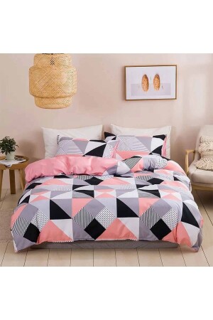 Osso Double Sided Pink Grey Geometrisch skandinavisches Baumwollsatin-Doppelbettbezug-Set ossoisknev - 2