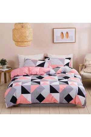 Osso Double Sided Pink Grey Geometrisch skandinavisches Baumwollsatin-Doppelbettbezug-Set ossoisknev - 3