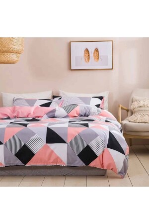 Osso Double Sided Pink Grey Geometrisch skandinavisches Baumwollsatin-Doppelbettbezug-Set ossoisknev - 4