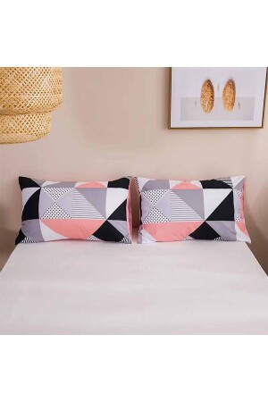 Osso Double Sided Pink Grey Geometrisch skandinavisches Baumwollsatin-Doppelbettbezug-Set ossoisknev - 5