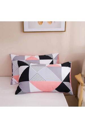 Osso Double Sided Pink Grey Geometrisch skandinavisches Baumwollsatin-Doppelbettbezug-Set ossoisknev - 6