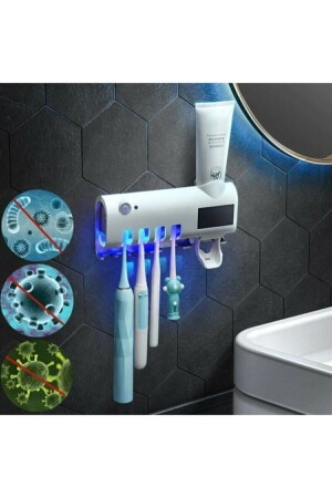 Otomatik Diş Macunu Sıkacağı Ve Sterilizatö 4 Adet Diş Fırçası Tutuculu brandshop66113298 - 3