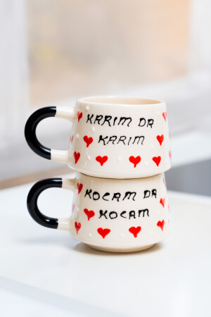 Outlet Handgezeichnete Keramiktasse – Valentinstag „My Wife and My Husband and My Husband“ Besondere 2-teilige Tasse - 4