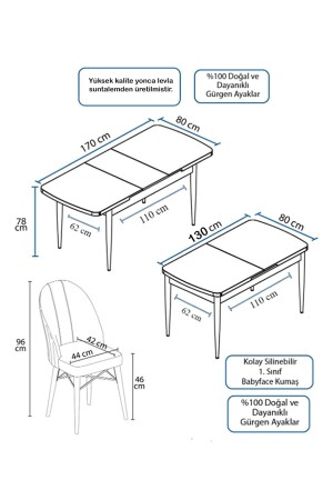 Ovo Aytaşı 80x130 cm ausziehbarer Esstisch – 6-Personen-Tischstuhl-Set – Creme - 8