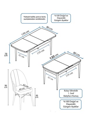 Ovo Moonstone 80x130 cm ausziehbares Küchentischset für 6 Personen - Tischstuhlset - Anthrazit - 9