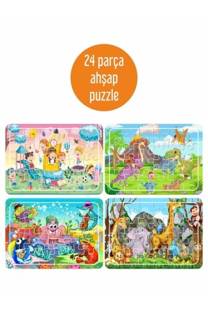 Oyun Zamanı- Sevimli Dinazorlar- Deniz Canlıları- Sevimli Hayvanlar Ahşap 4'lü Puzzle Seti - 2