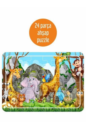 Oyun Zamanı- Sevimli Dinazorlar- Deniz Canlıları- Sevimli Hayvanlar Ahşap 4'lü Puzzle Seti - 7