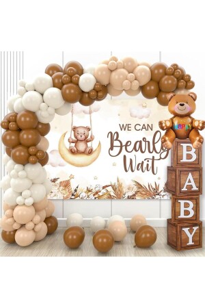 Oyuncak Ayı Temalı Baby Shower Set; Ahşap Görünümlü Baby Kutu Ve Retro Balon Zincir Set - 3