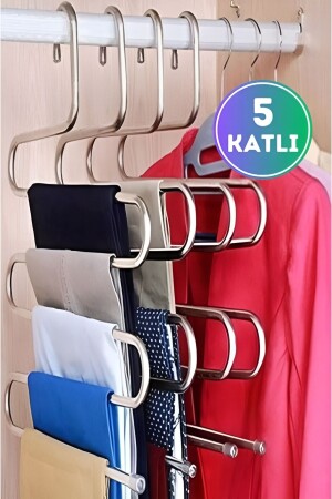 Pantolon askısı 5 katlı metal Dolap içi Akıllı Krom Askı Pantolon Askısı 5 Katlı Düzenleyici Model - 1