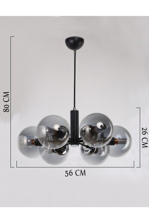 Papatya 6-teiliger schwarz verchromter Rauchglas-Kronleuchter 20220230002 - 9