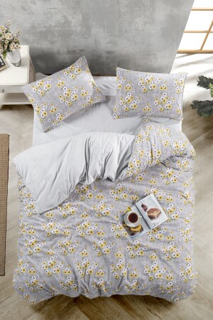 Papatya Double Sided Yellow Grey Double Sheet Cotton Duvet Cover Set NallsPapatyaNevtak - 4