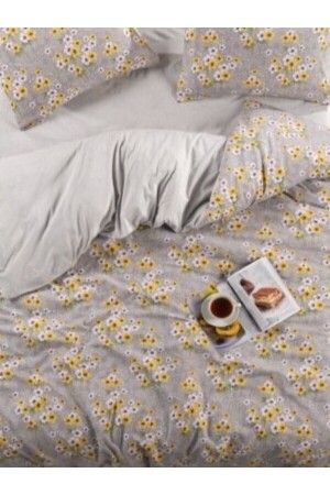 Papatya Double Sided Yellow Grey Double Sheet Cotton Duvet Cover Set NallsPapatyaNevtak - 5