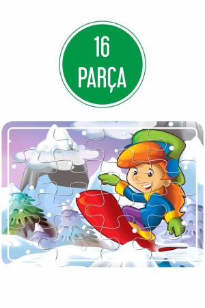 Parkta Oyun, Kışın Kar, Uyku Vakti, Denizde Oyun 4'lü Ahşap Puzzle Set Puz1711 - 7