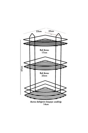 Paslanmaz 3 Katlı Banyo Köşeliği Şampuanlık Köşelik Banyo Rafı Siyah Eks03 PRA-592037-4813 - 4