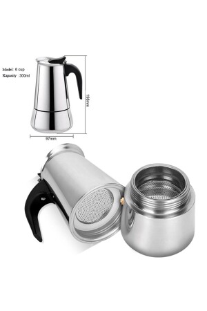 Paslanmaz Çelik Ocak Üstü 6 Cup Fincan Moka Pot Espresso Cin285-6 - 5