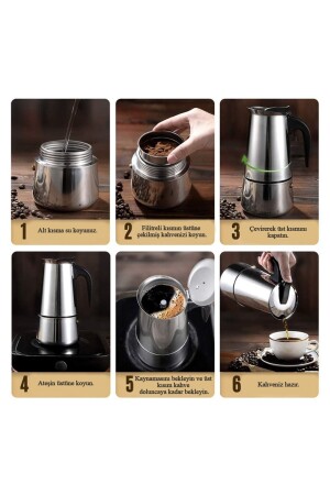 Paslanmaz Çelik Ocak Üstü 6 Cup Fincan Moka Pot Espresso Cin285-6 - 6